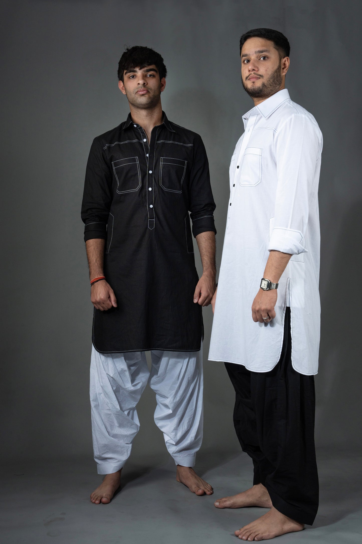 Linea Pathani Set - Black on White