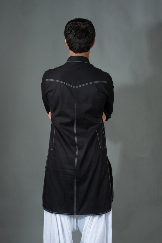 Linea Pathani Set - Black on White