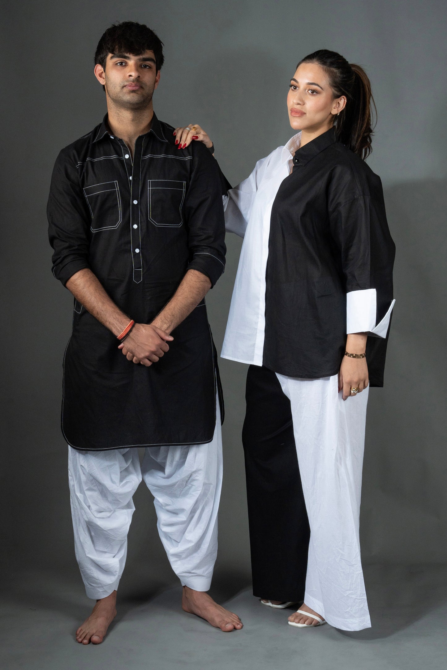 Linea Pathani Set - Black on White