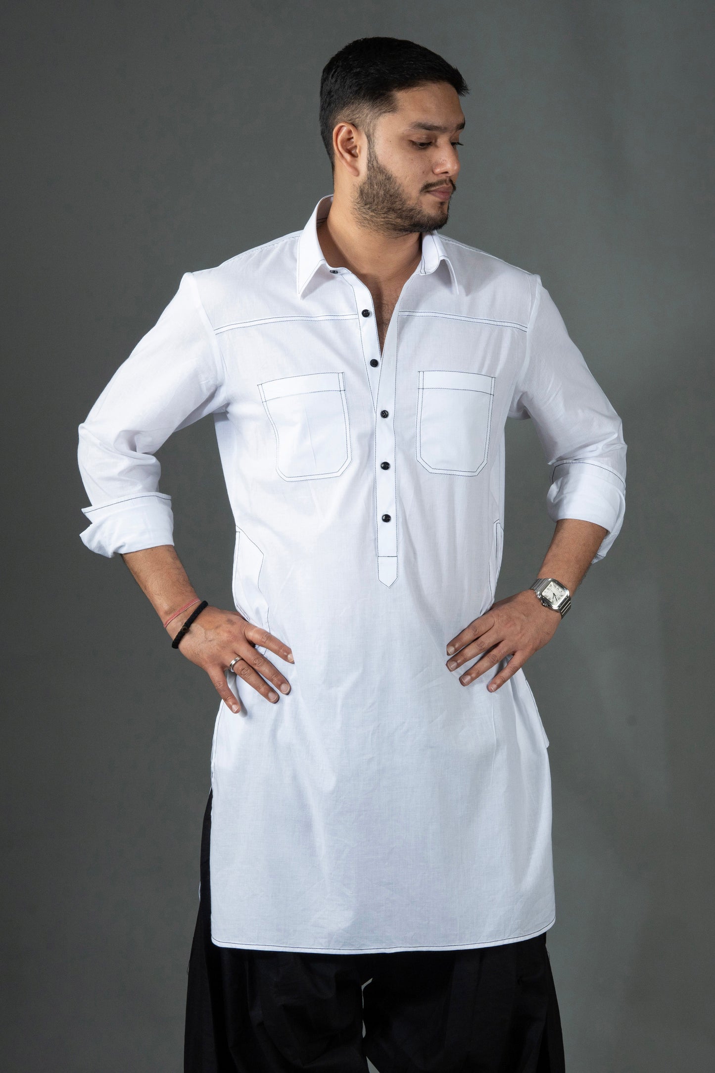 Linea Pathani Set - White on Black