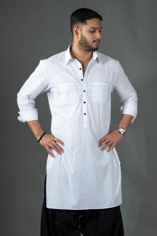 Linea Pathani Set - White on Black