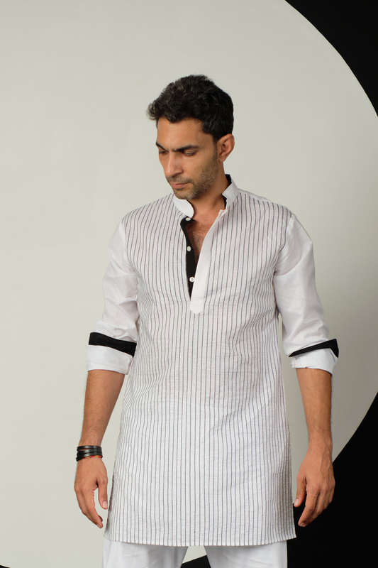 Stria Kurta Set - White